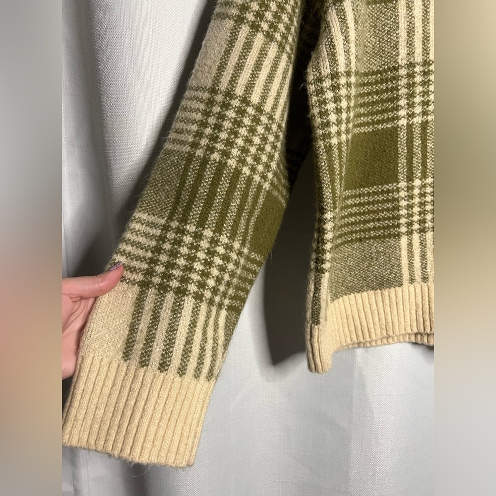 Oak + Fort Olive Green Plaid Crew Neck Sweater Small - Picture 4 of 6